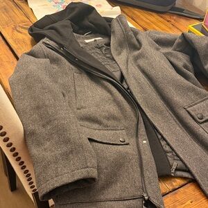 Calvin Klein Men's Black and Gray Trench Coat with Hood